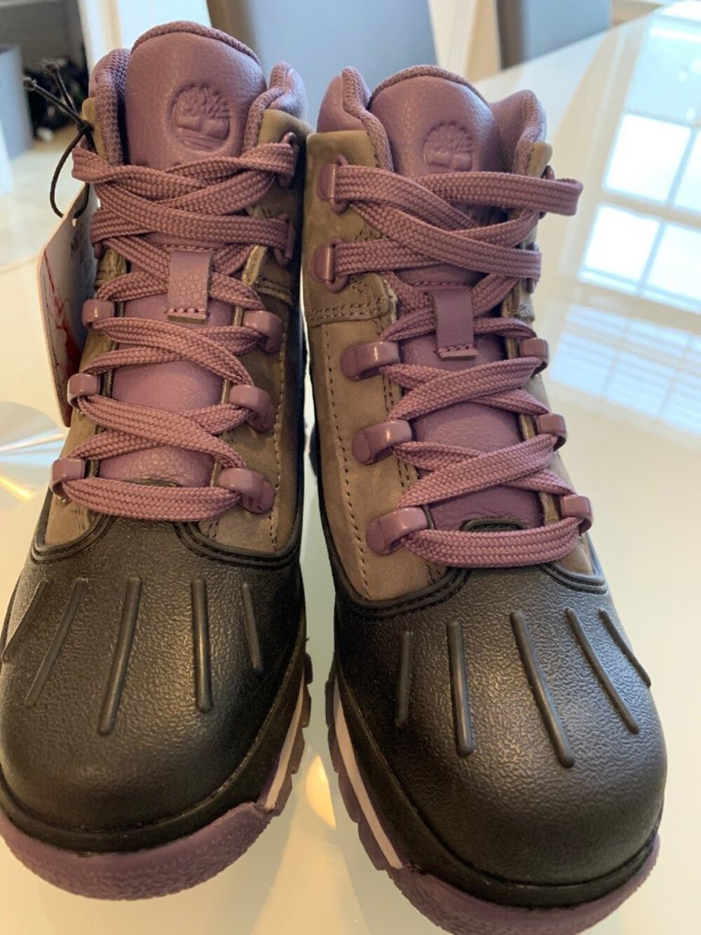 Girls Timberland Euro Hiker Shell Toe Boots 1 Purple Grey Premium Kids Shoes